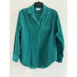 Vintage HORCHOW Women’s Corduroy Button Up Shirt Top 100% cotton blue teal SZ 8